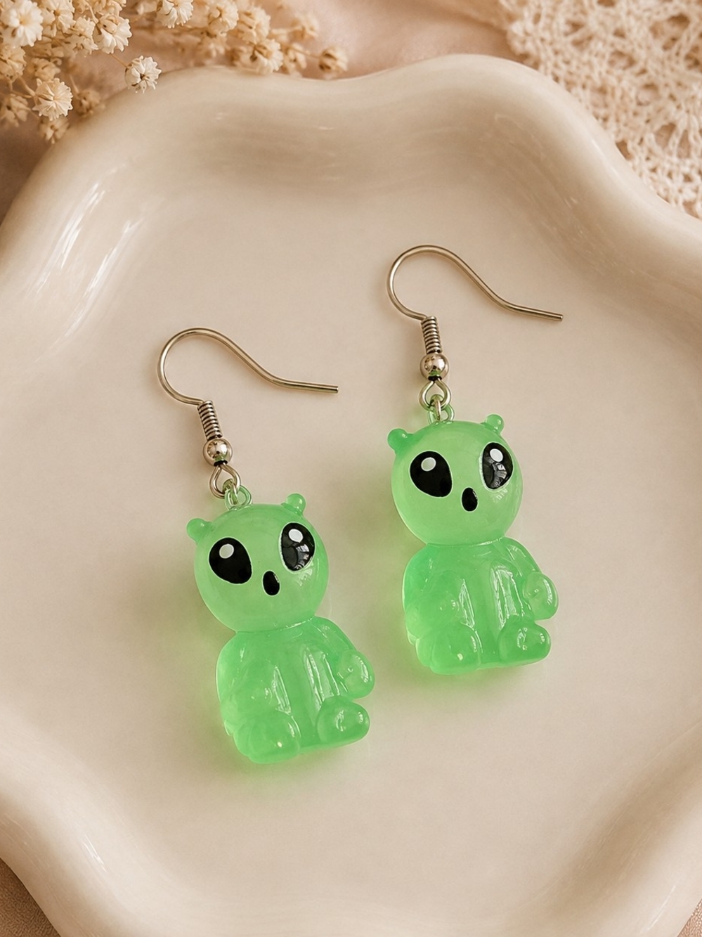 Cute Green Alien Acrylic Dangle Earrings